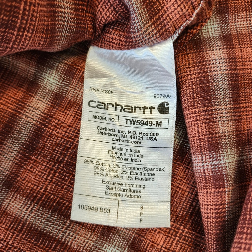 Carhartt Rugged Flex Relaxed Fit Plaid Button Down Casual Work Shirt Orange Mens - Picture 4 of 5